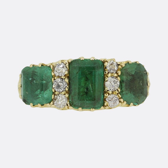 Antique Emerald and Diamond Three Stone Ring 18ct… - image 2