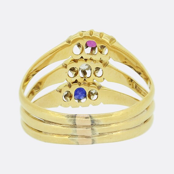 Victorian Ruby Diamond and Sapphire Triple Band R… - image 4