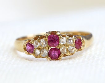 Victorian Ruby Ring - Burmese Ruby and Diamond Ring 18ct Yellow Gold