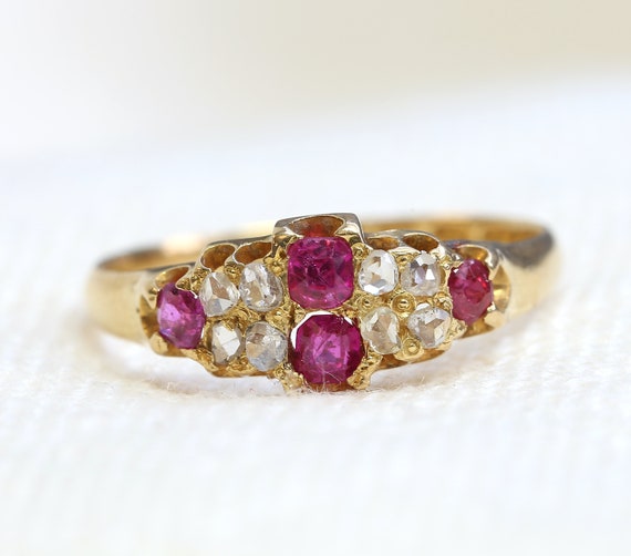 Victorian Ruby Ring - Burmese Ruby and Diamond Ri… - image 1