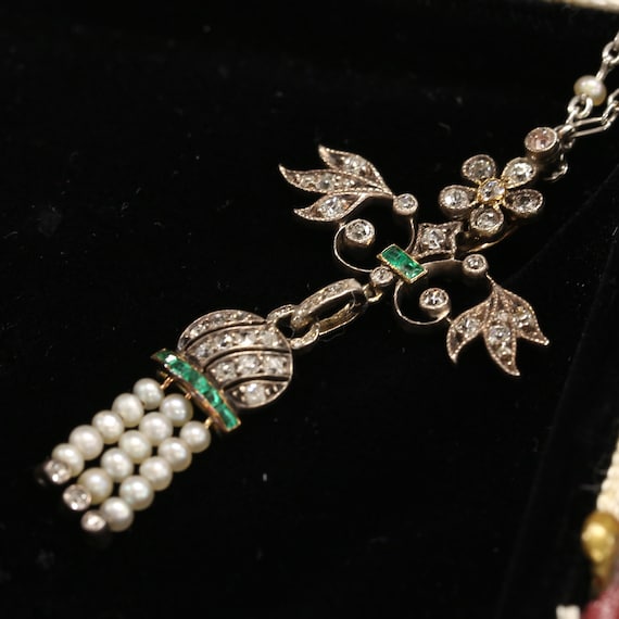 Edwardian Sautoir Necklace - Platinum and Gold - … - image 1