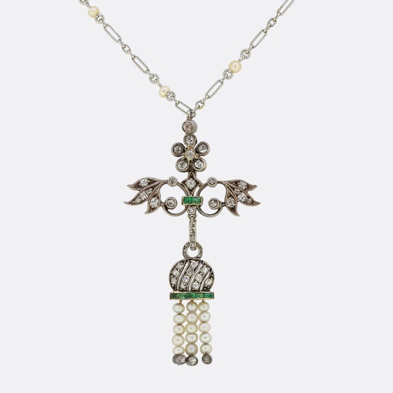 Edwardian Sautoir Necklace - Platinum and Gold - … - image 2