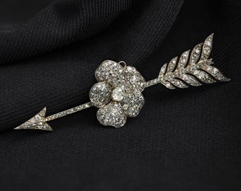 Victorian Large Diamond Arrow Brooch 15ct Gold and Silver