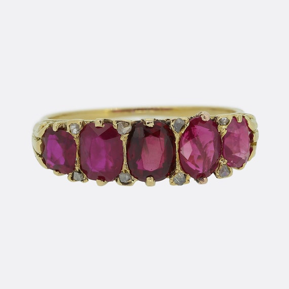 Antique Burmese Ruby Five Stone Ring - 18ct Yello… - image 1