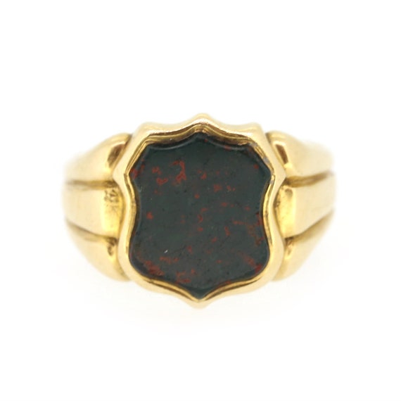 Victorian Bloodstone Shield Signet Ring In 18ct Ye