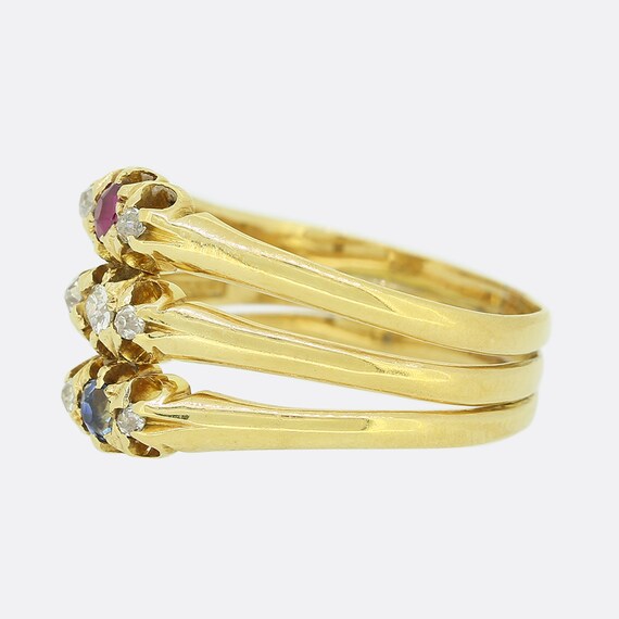 Victorian Ruby Diamond and Sapphire Triple Band R… - image 3