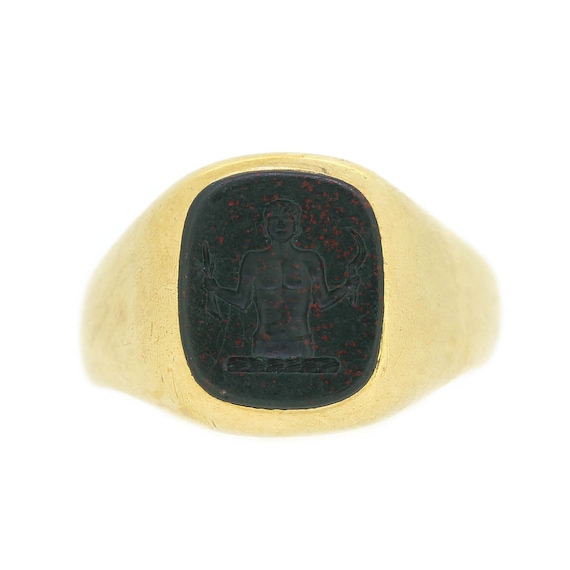 1930's Bloodstone Intaglio Signet Ring In 18ct Yel