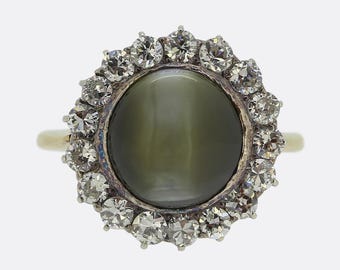 Antique Chrysoberyl and Diamond Cluster Ring 18ct Yellow Gold