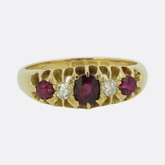 Antique Ruby Ring  - Edwardian Ruby and Diamond F… - image 1