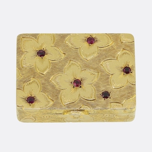 Pastillero vintage Cartier Ruby Floral de oro amarillo de 18 quilates
