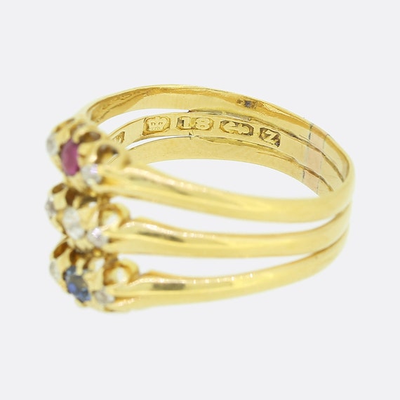 Victorian Ruby Diamond and Sapphire Triple Band R… - image 5