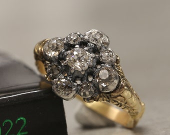 Georgian Old Cut Diamond Cluster Ring - 18ct Yellow Gold