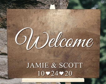 3D wedding welcome sign for wedding ceremony decor, wooden bride and groom name sign, marriage established date wood signs keepsake heirloom