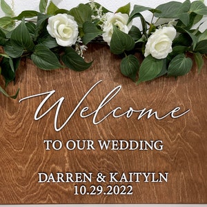 3D welcome to our wedding sign for wedding ceremony, wooden bride & groom name sign, marriage established date wood sign keepsake heirloom
