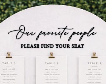 Our favorite people please find your seat lettering cutouts ONLY, wedding seating chart sign letter decal, rustic wedding decor wooden words