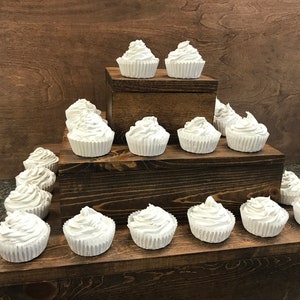 wooden cupcake stand with 3D lettering, rustic wood wedding cake display, custom baby shower party decor, bridal shower 3 tier cupcake riser image 4