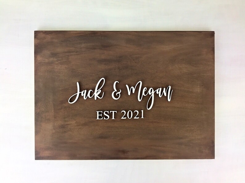 established date engraved wood custom wedding guest book alternative wooden personalized last name sign rustic wedding reception decor