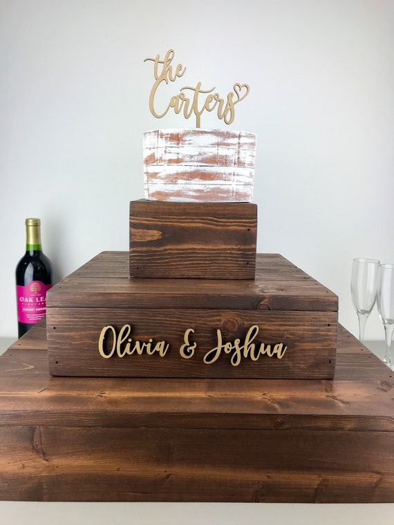 wooden cupcake stand with 3D lettering, rustic wood wedding cake display, custom baby shower party decor, bridal shower 3 tier cupcake riser Il_570xn