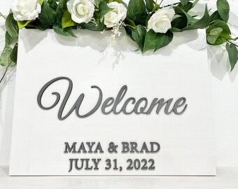 3D wedding welcome sign for wedding ceremony, wooden bride and groom name sign, marriage established date wood signs keepsake heirloom decor