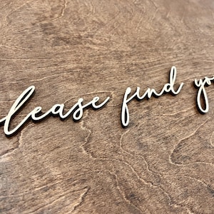 Please find your seat lettering cutouts ONLY, welcome wedding seating chart sign letters, rustic wedding decor text, wooden words decals