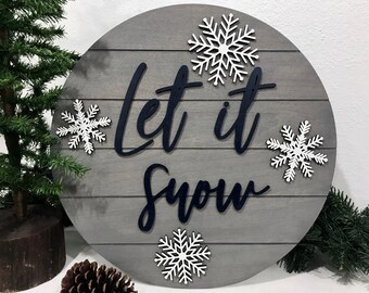 Let It Snow Magnetic Wood Plaque Wall Art 8.5" By Art Swap Free U.S Shipping 