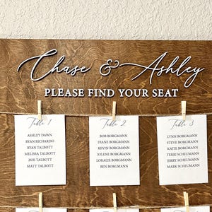 Wooden seating chart sign, personalized wedding seating plan, rustic wedding decor, custom name sign, large please find your seat wood sign