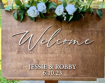 3D wedding welcome sign for wedding ceremony decor, wooden bride and groom name sign, marriage established date wood signs keepsake heirloom