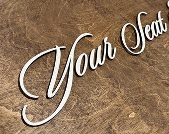Your Seat Awaits lettering cutouts ONLY, wedding seating chart sign letters, rustic wedding decor, please find your seat wooden words