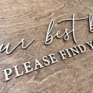 our best buds please find your seat lettering cutouts ONLY, wedding seating chart sign, rustic wedding decor, floral wall flower vases