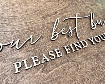 our best buds please find your seat lettering cutouts ONLY, wedding seating chart sign, rustic wedding decor, floral wall flower vases
