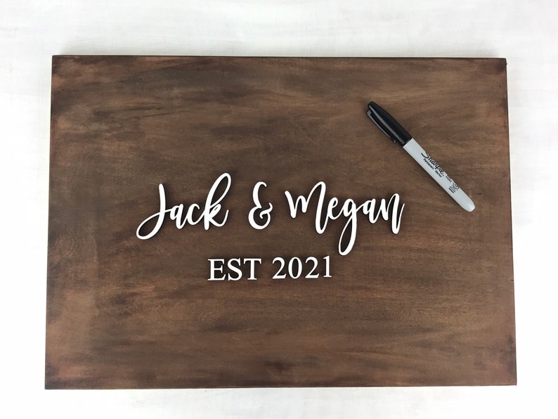 established date engraved wood custom wedding guest book alternative wooden personalized last name sign rustic wedding reception decor