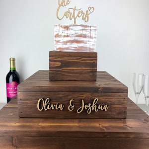 wooden cupcake stand with 3D lettering, rustic wood wedding cake display, custom baby shower party decor, bridal shower 3 tier cupcake riser image 2