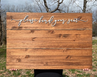 wood seating chart sign, wedding seating plan board, rustic wedding decor for wedding reception, large please find your seat wooden sign