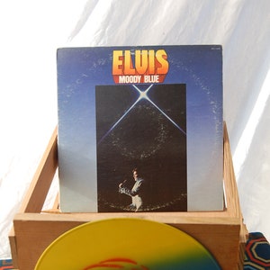 ELVIS  &#39;Moody Blue&#39; Album LP- Blue Vinyl Record 70s Classic Rock  - good condition with original inner sleeve.  Plays well!
