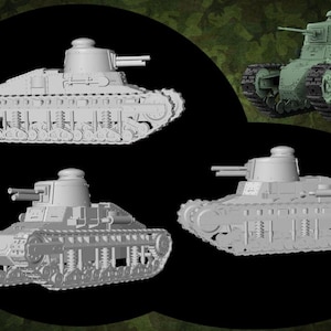 Op de afbeelding: Een afbeelding met meerdere modeltanks, met een lichtgrijze kleurstelling. De tanks hebben gedetailleerde rupsbanden, torentjes en kanonlopen. Eén tank is groen. De achtergrond is een donkere ovale vorm met een groene, getextureerde rand.