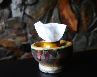 Tissue Holder/Raku Vase/Repurposed Pottery/Vintage Raku Vase