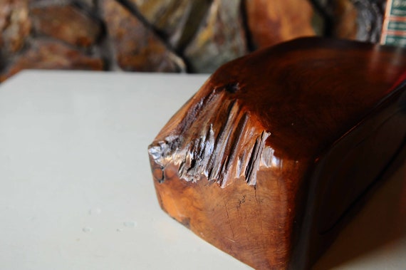 Hand Carved Natural Wood box/ Single Drawer Log B… - image 9