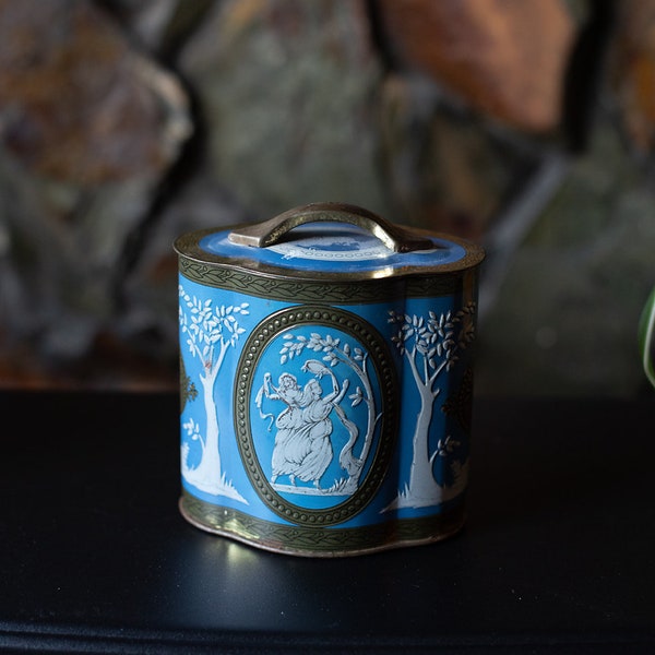 Murray Allen Candy Container, Made in England /1960's Grecian Blue Tin By Murray Allen/ Made in England Murray Allen Candy Container