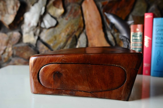 Hand Carved Natural Wood box/ Single Drawer Log B… - image 1