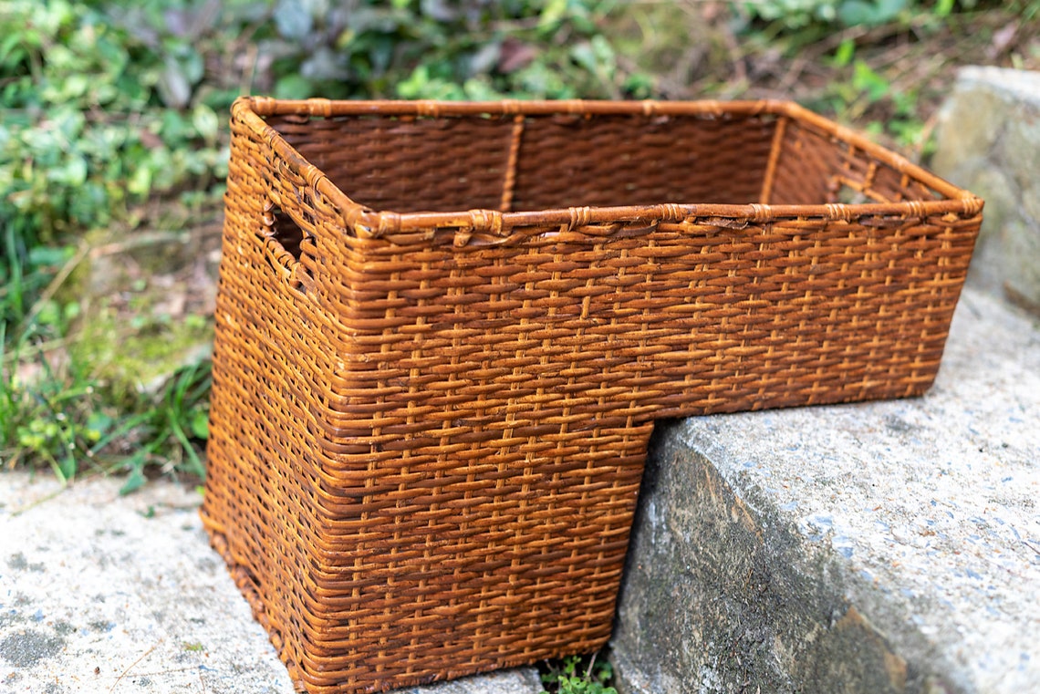 Vintage Wicker Stair Step Basket/ Metal Frame Wicker Weave Etsy