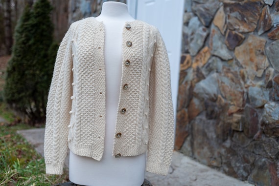 Vintage Wool Fisherman Cardigan Sweater / Woman's