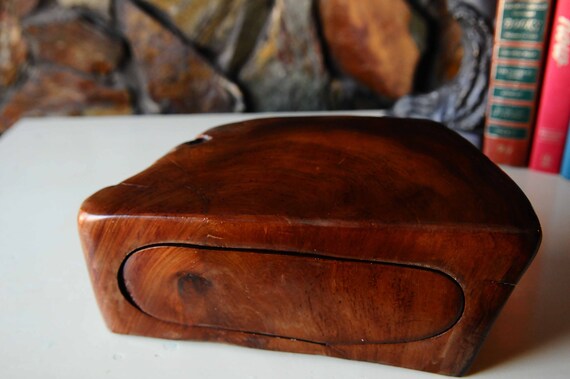 Hand Carved Natural Wood box/ Single Drawer Log B… - image 2