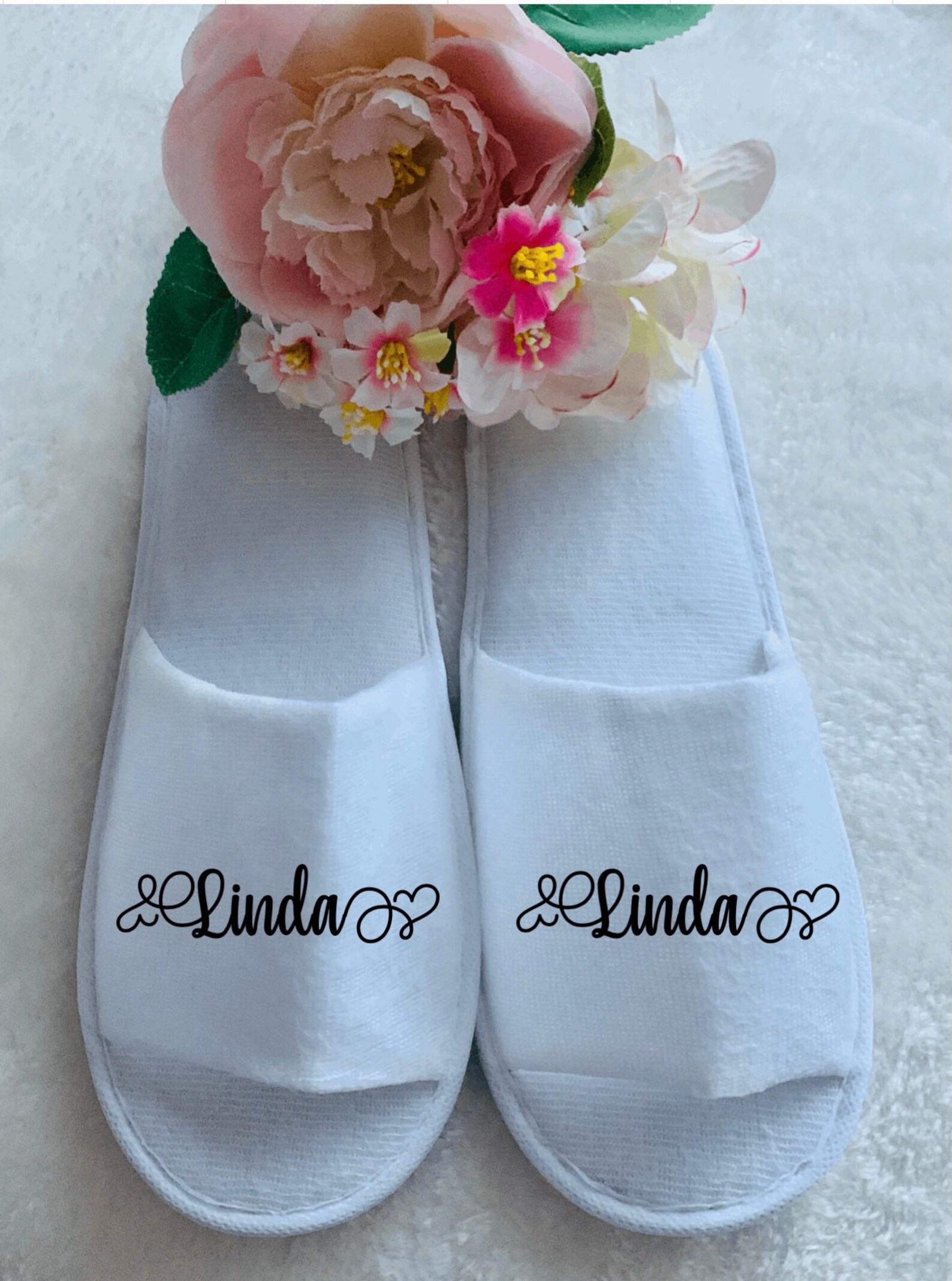 Personalised Open Toe White Spa Slippers Hot Tub Slippers Hen Etsy UK