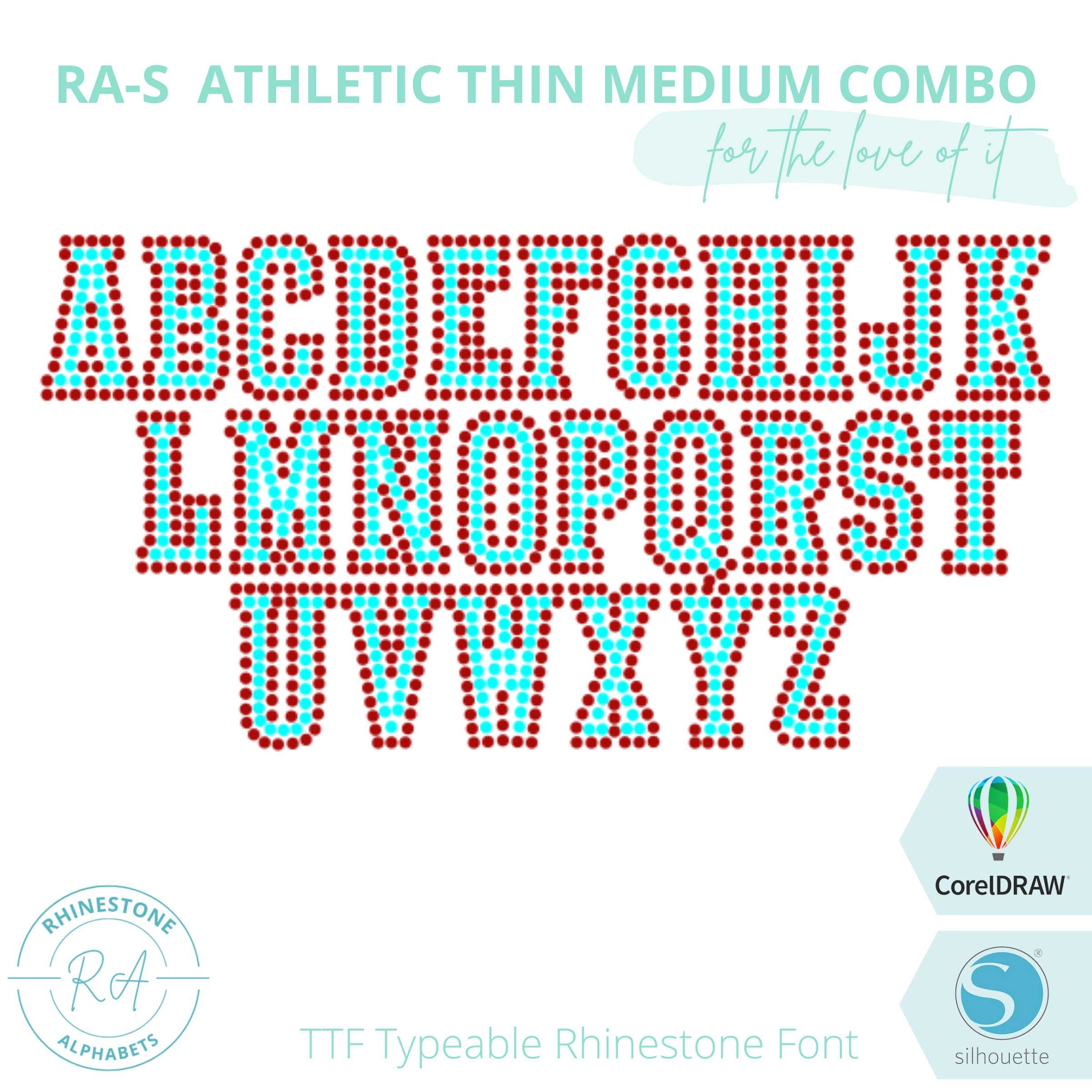 Cursive Red Athletic R RA-S Athletic Thin Medium Combo TTF Rhinestone Font - Etsy