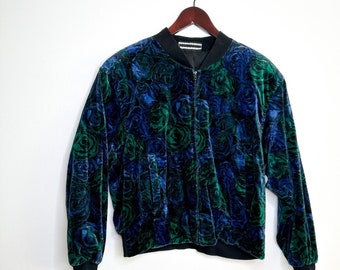 Vintage Collection International Floral Bomber Jacket| Suede Bomber Jacket Size 14 - LARGE