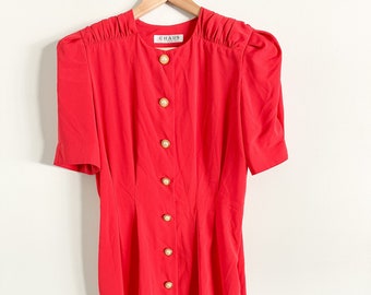 Robe rouge Chaus vintage boutonnée sur le devant | Robe d'été vintage