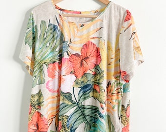 Vintage Alia Plus Size Floral T-shirt with embellishments| 3X Tropical Printed T-shirt