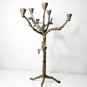 Vintage Cast Iron/ Brass Candelabra with Tree and Leaf Motif | Ornate Freestanding Candelabra