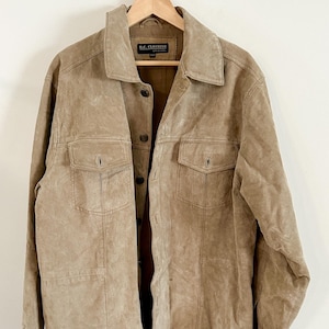 Colombie-Britannique Vêtements Veste en cuir boutonnée en cuir suédé | Veste en cuir style cowboy Taille : M