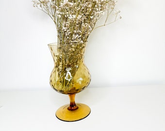 Jarrón decorativo vintage de vidrio ámbar con base de tallo